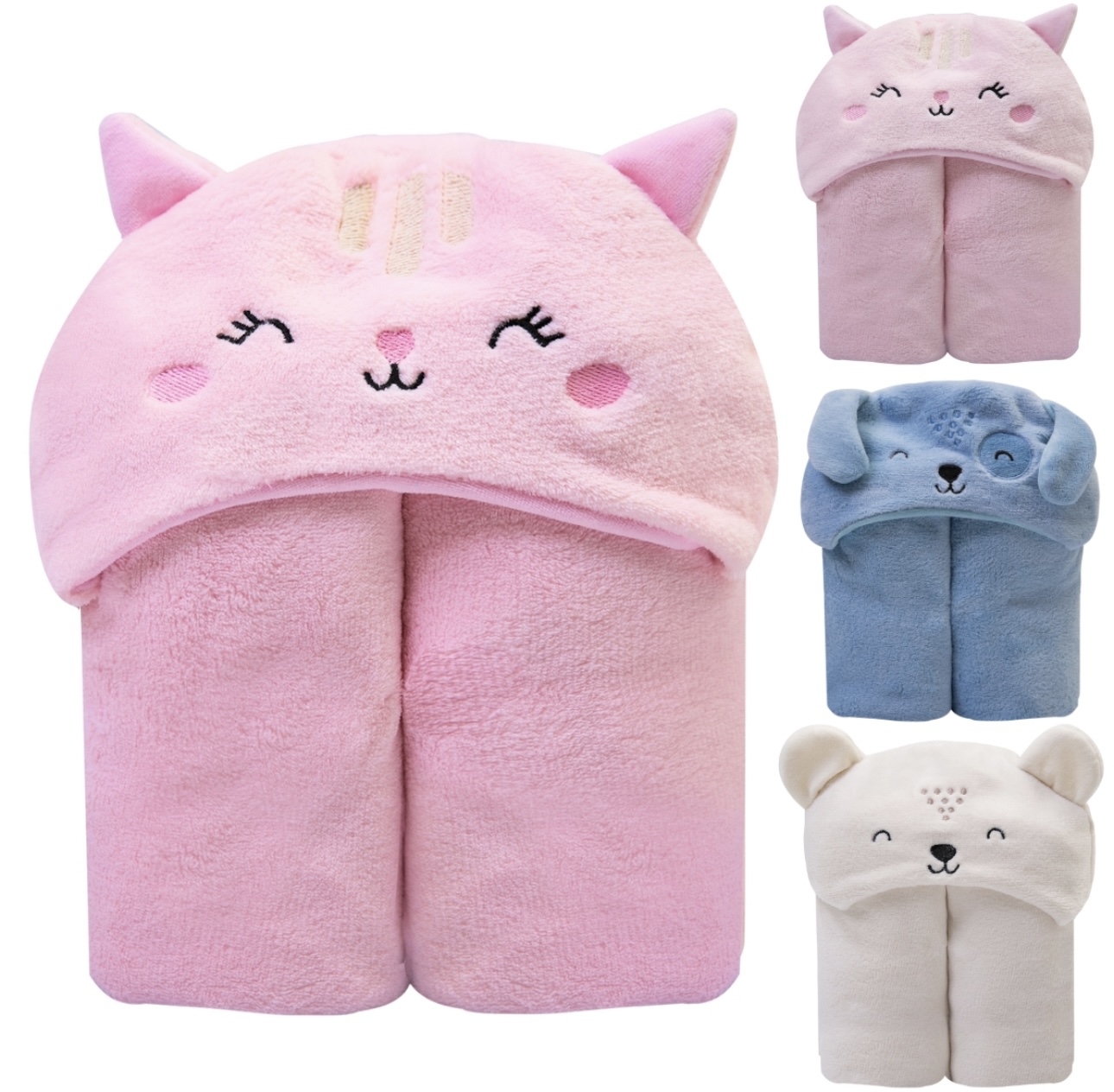 kit 2 peças cobertor+toalha l capuz de bichinhos