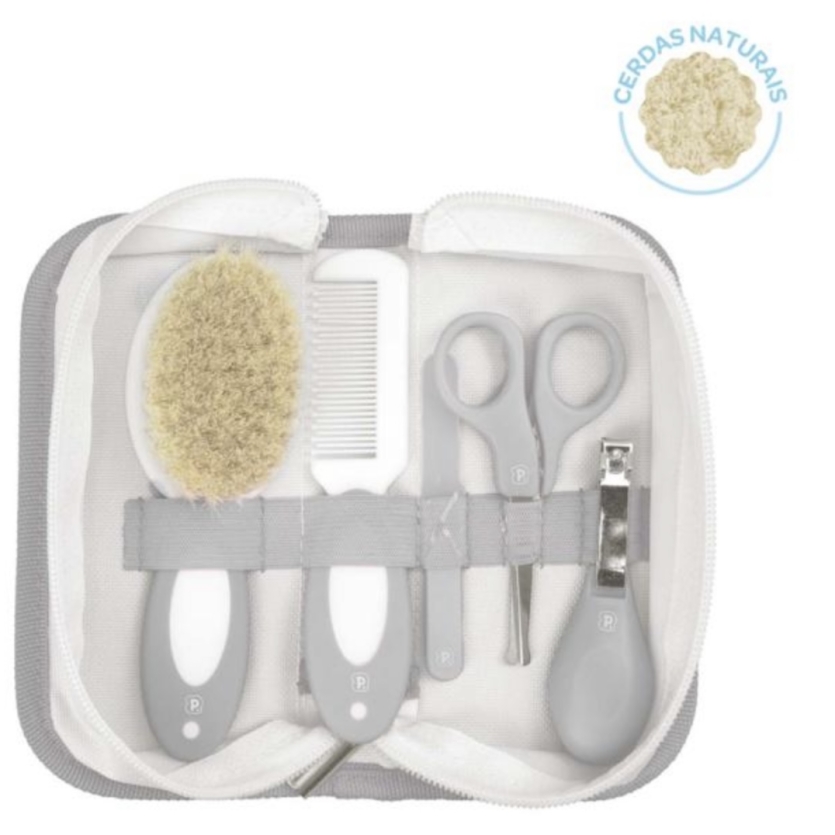 kit higiene 5 pçs+necessarie pimpolho cerdas naturais - cinza