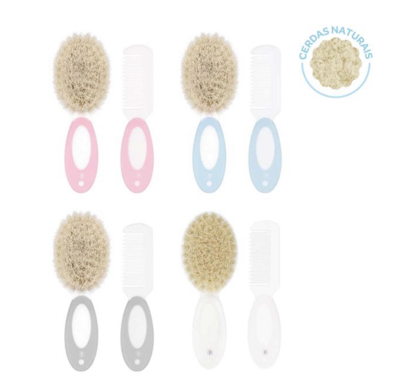 kit escova e pente cerdas naturais pimpolho