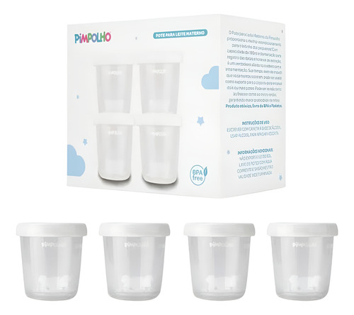 kit 4 potes para armazenamento de leite materno pimpolho