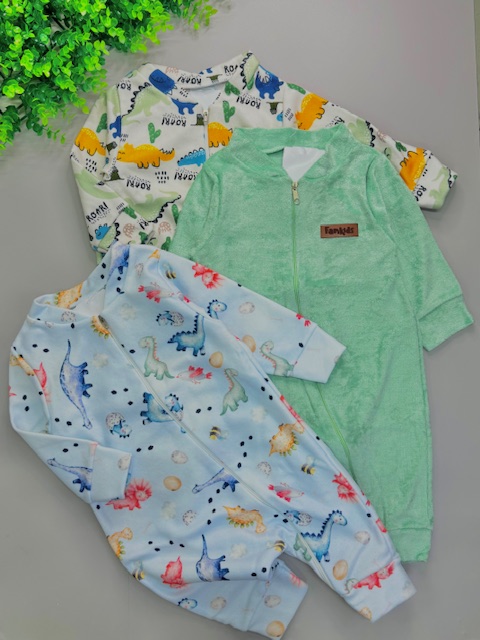 Kit 3 macacão de zíper Dino| TAM P