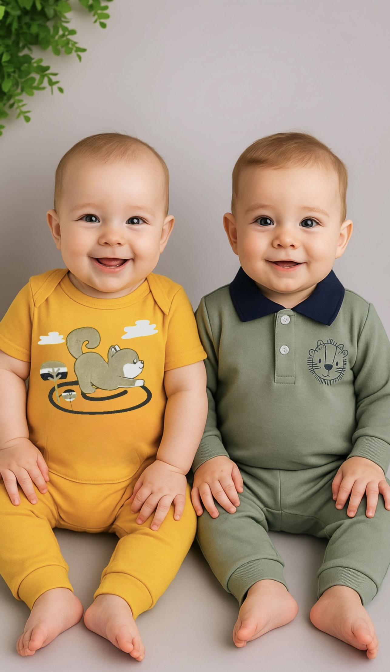 kit 4 peças Leãozinho e cachorrinho-2 conjuntos bebe menino-P e M