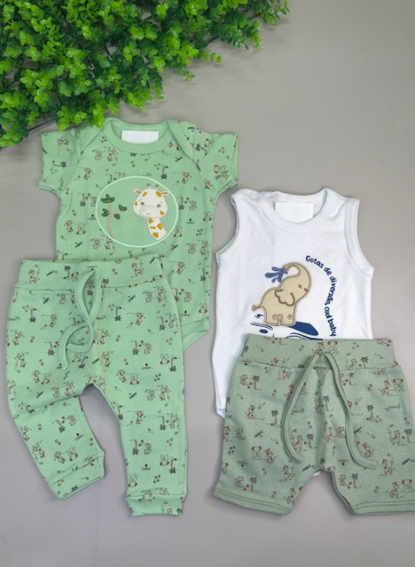 kit 4 peças animais elefante & girafa-2 conjuntos bebe menino-P - Imagem 2