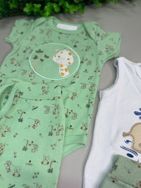 kit 4 peças animais elefante & girafa-2 conjuntos bebe menino-P - Imagem 9