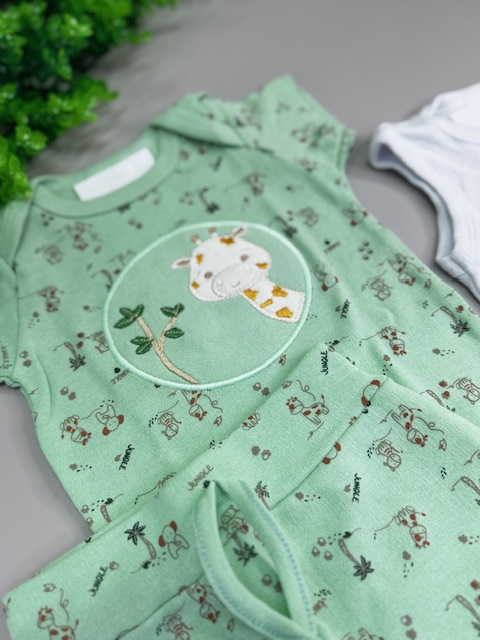 kit 4 peças animais elefante & girafa-2 conjuntos bebe menino-P - Imagem 8