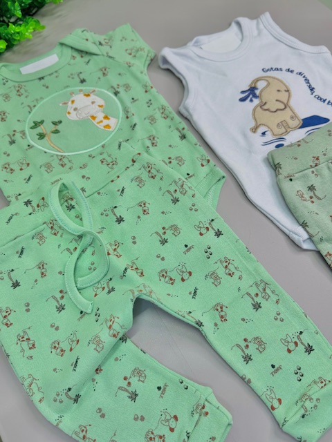 kit 4 peças animais elefante & girafa-2 conjuntos bebe menino-P - Imagem 7