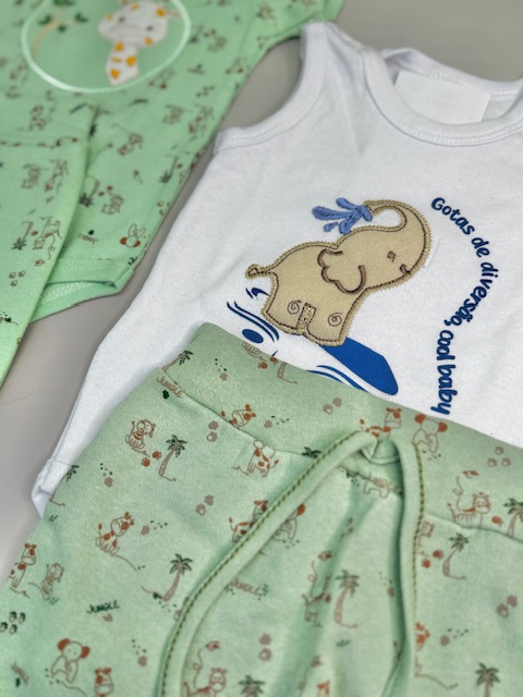 kit 4 peças animais elefante & girafa-2 conjuntos bebe menino-P - Imagem 6