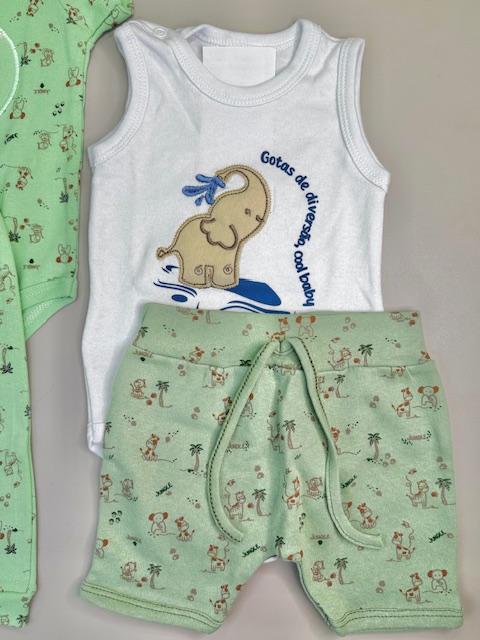 kit 4 peças animais elefante & girafa-2 conjuntos bebe menino-P - Imagem 5
