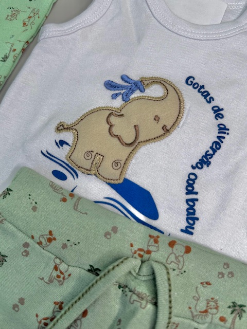 kit 4 peças animais elefante & girafa-2 conjuntos bebe menino-P - Imagem 3