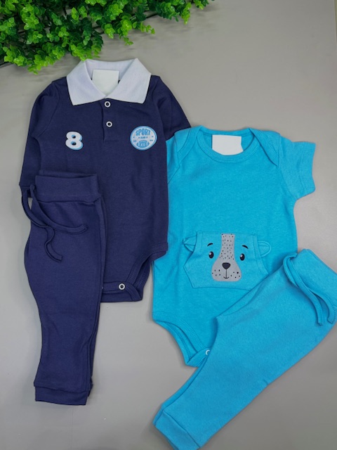 kit 4 peças Ursinho e Leãozinho-2 conjuntos bebe menino-M - Imagem 2