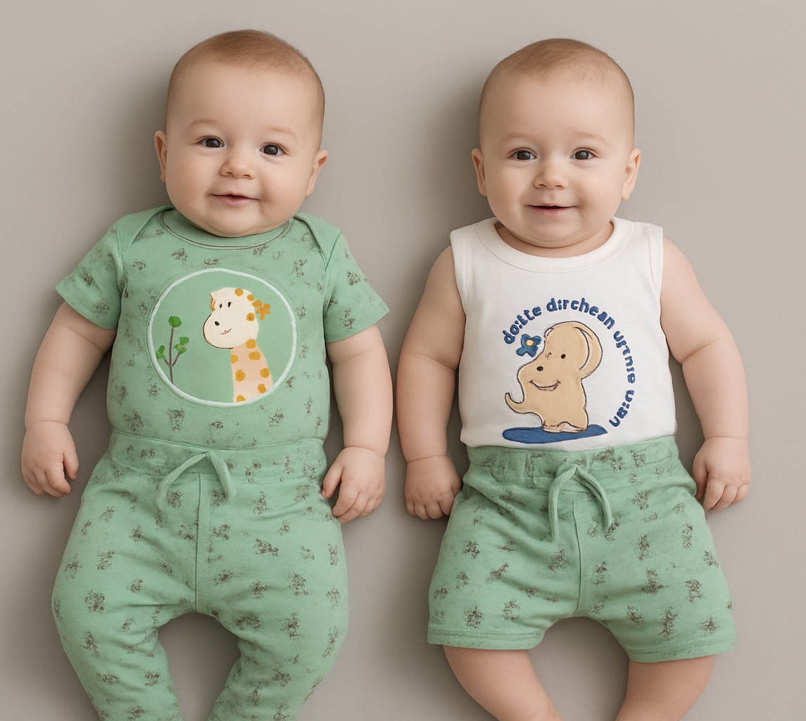 kit 4 peças animais elefante & girafa-2 conjuntos bebe menino-P