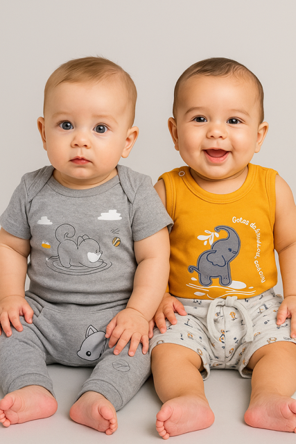 kit 4 peças  Cachorrinho & Elefante-2 conjuntos bebe menino-P