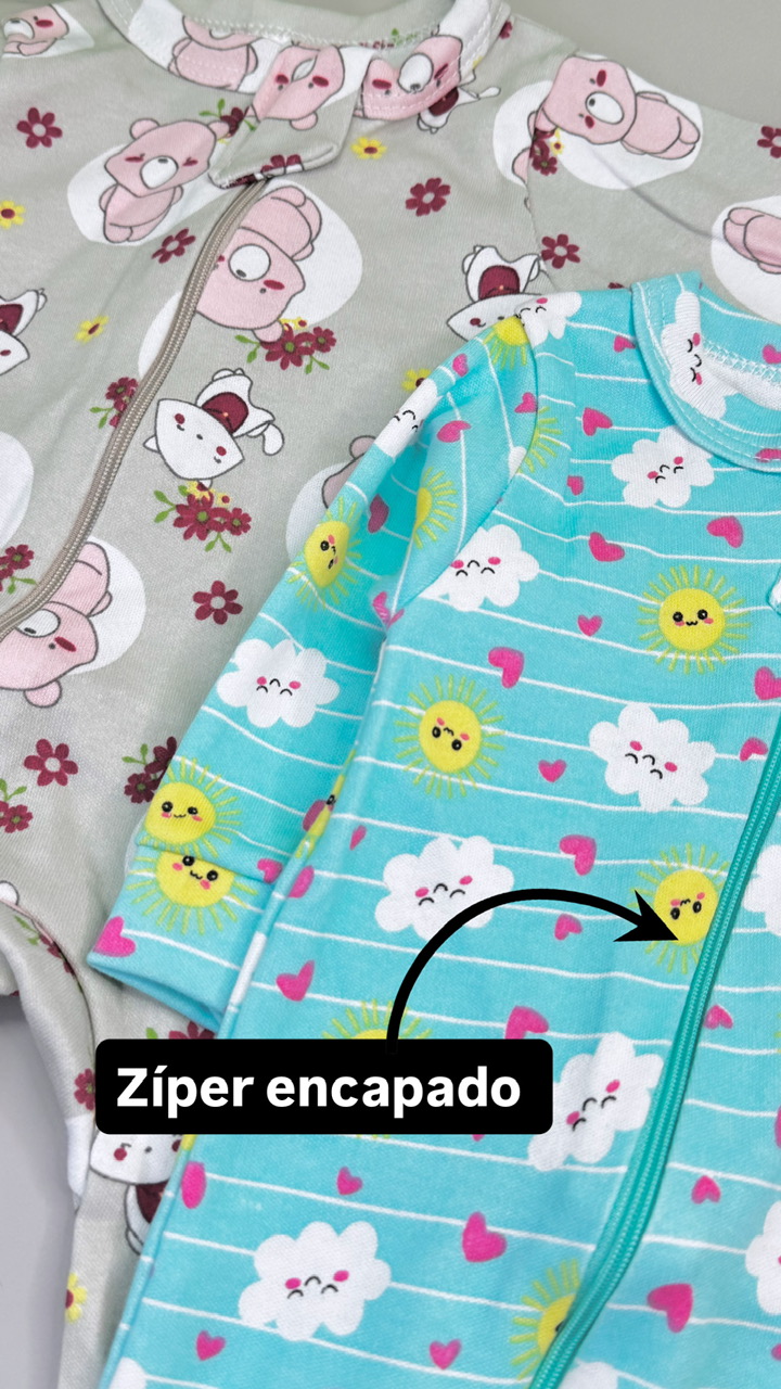 Kit 2 Macacões Suedine 100% Algodão com Zíper Encapado – - Imagem 3