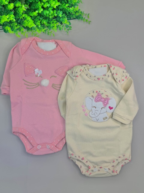 Kit 2 Bodies Bordados Manga longa– Suedine 100% Algodão