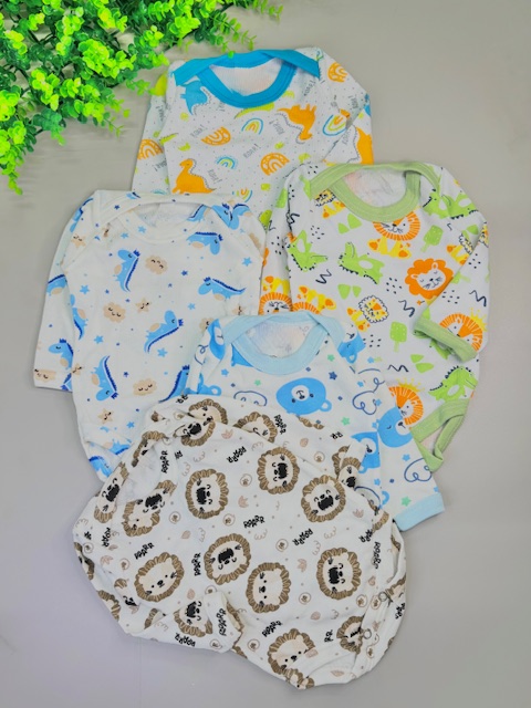 5 Bodys Bebê Canelado manga longa–kit 5 Unidades | Estampas Variadas |100%algodao