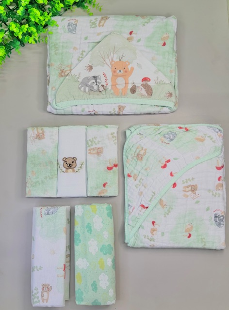Kit Enxoval Bebê 7 Peças – Tema ursinho na selva –