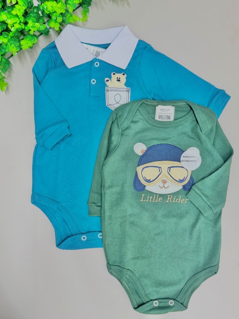 Kit 2 Bodies Bordados Manga longa– Suedine 100% Algodão